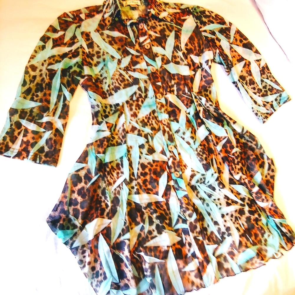 Joseph Ribkoff Leopard Button-Up Blouse, Sz 10